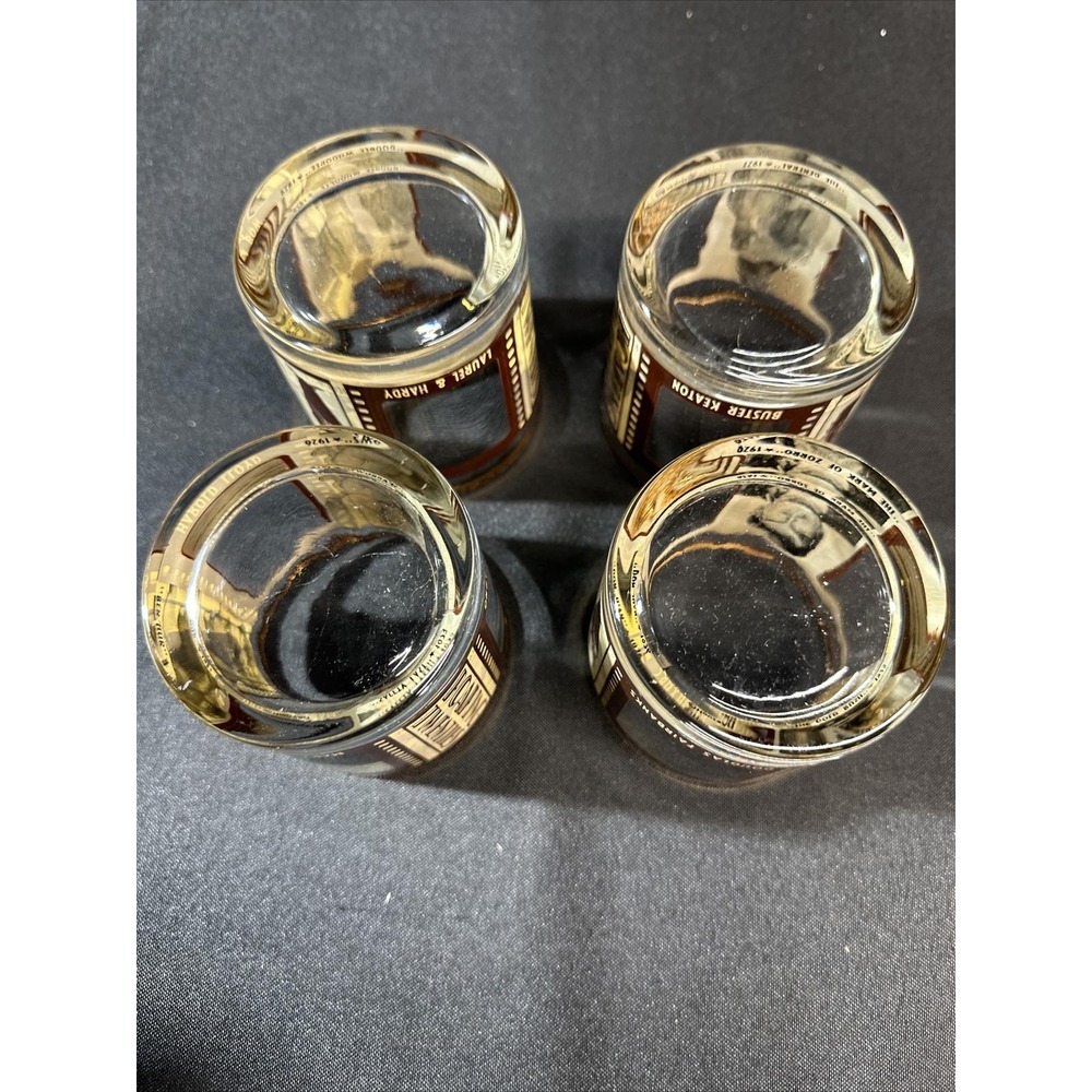 Vintage HouzeArt Silent Movie Stars Rocks Glasses Set 4 Charlie Chaplin 1970s - Picture 3 of 16